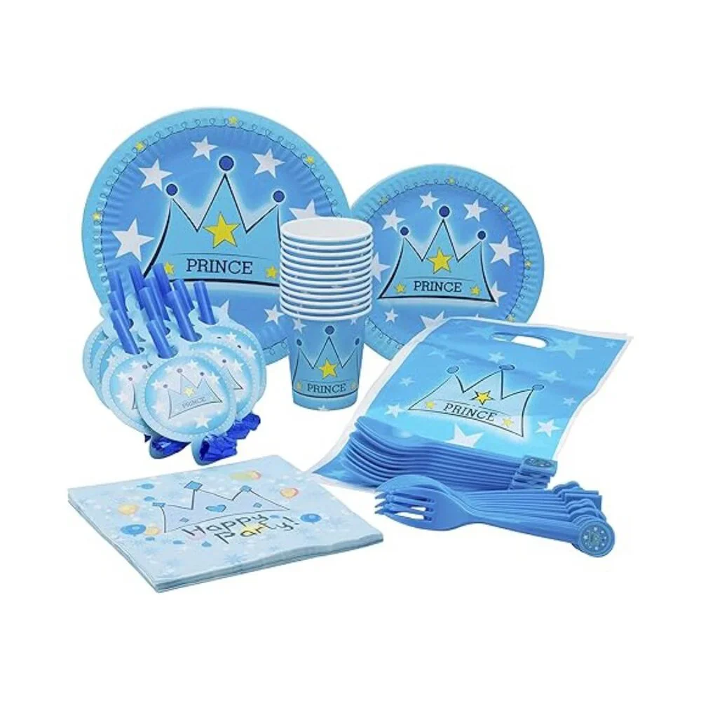 Little Prince Blue Party Pack--Plates, cups, party favors & Bags, cutlery For 10